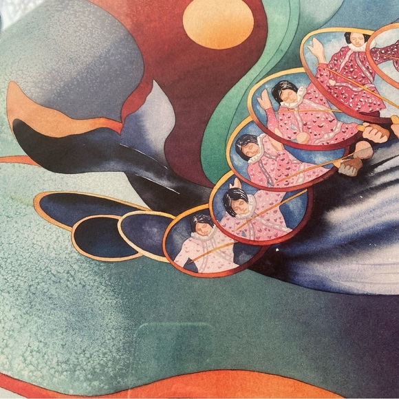 Dot Bardarson Whale Dance Alaskan Artist Inuit indigenous watercolour framed art - Picture 5 of 6